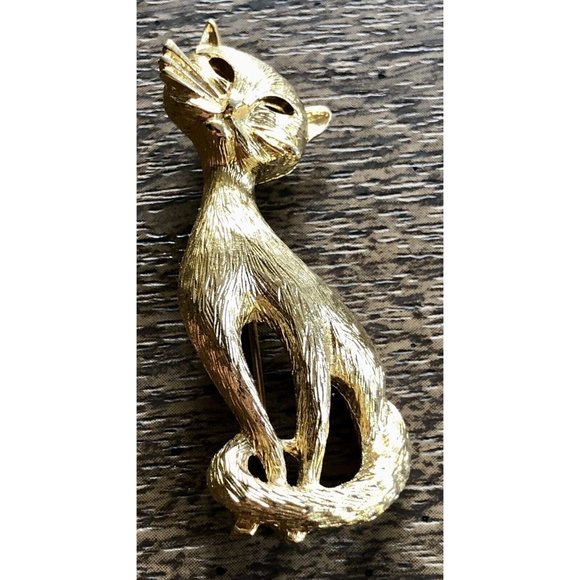 Vintage MONET Gold Retro CAT Brooch PIN Siamese Kitty Mint Condition signed - Picture 1 of 6
